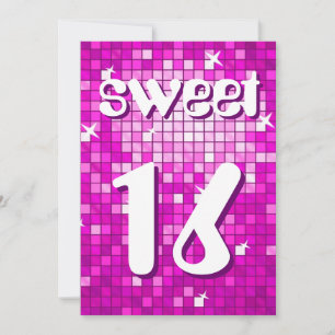 Disco Tiles Pink 'Sweet 16' invitation amelia text