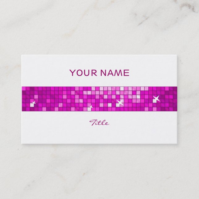 Disco Tiles Pink tile stripe white back Business Card (Front)