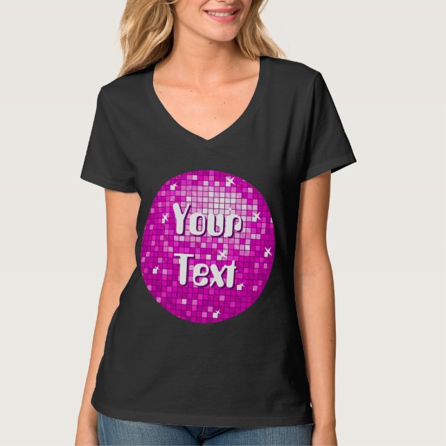 Disco Tiles Pink Your Text round t-shirt v-neck (Front)