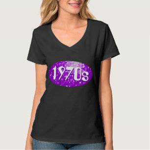 Disco Tiles Purple '1970s' ladies v-neck black T-Shirt