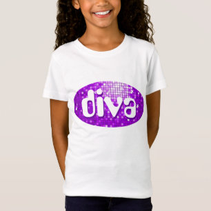 Disco Tiles Purple 'diva' girls fitted white T-Shirt