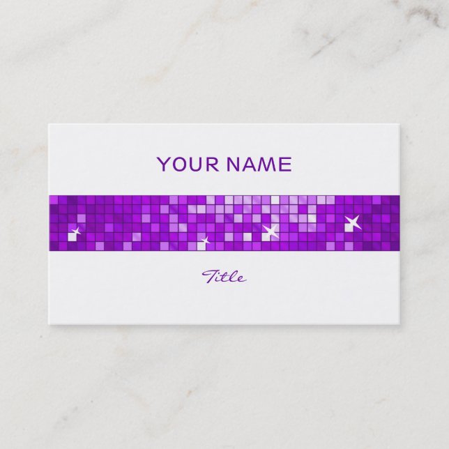 Disco Tiles Purple tile stripe white back Business Card (Front)