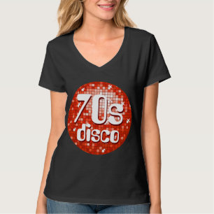 Disco Tiles Red '70s Disco' ladies v-neck black T-Shirt
