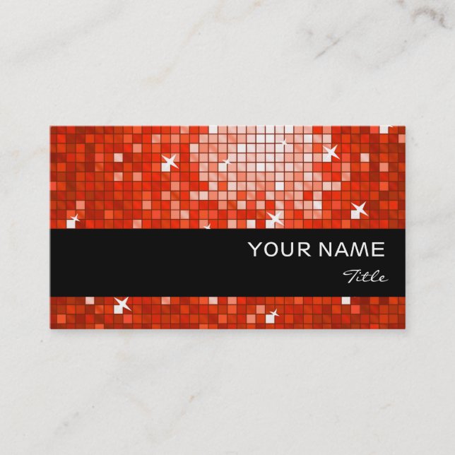 Disco Tiles Red business card black stripe (Front)