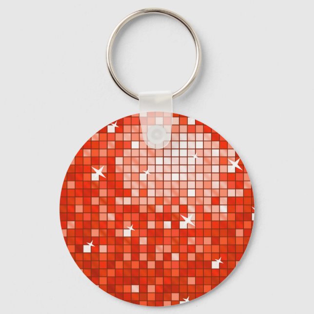 Disco Tiles Red keychain round (Front)