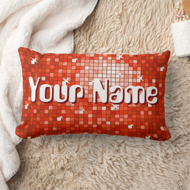 Disco Tiles Red 'Name' throw pillow lumbar (Blanket)