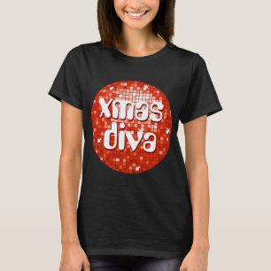 Disco Tiles Red 'xmas diva' women's t-shirt black