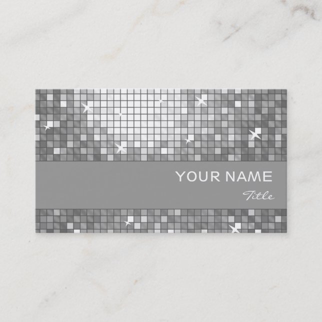 Disco Tiles "Silver" business card grey stripe (Front)