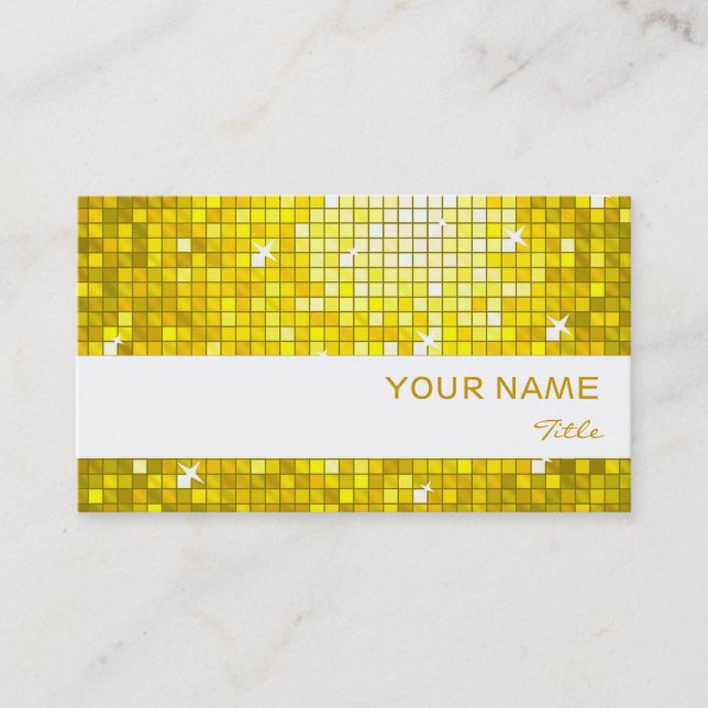 Disco Tiles Yellow business card white stripe (Front)