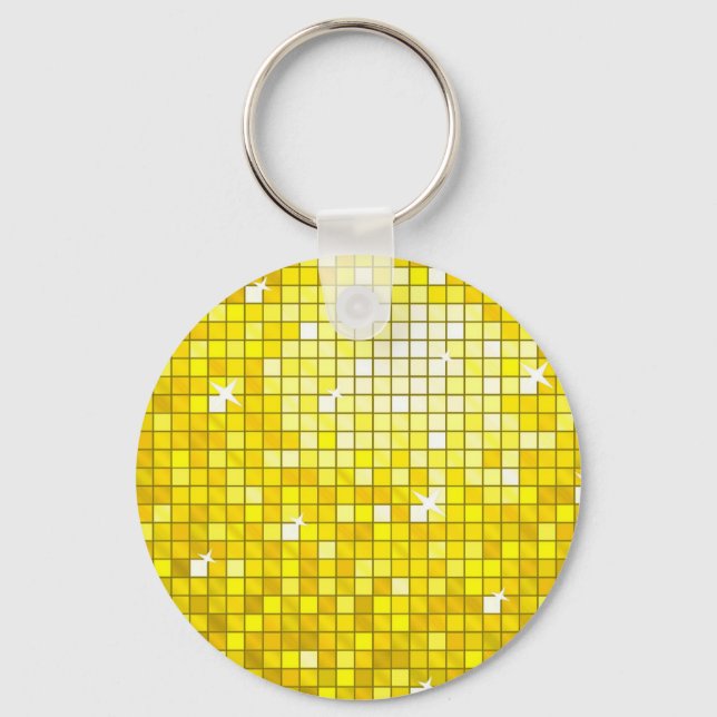 Disco Tiles Yellow keychain round (Front)