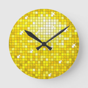 Disco Tiles Yellow print wall clock