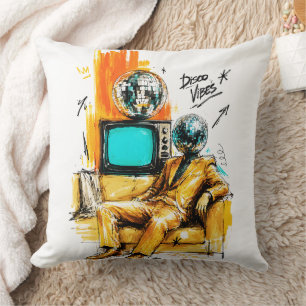 Disco Vibes Retro 80s Disco Ball Art Throw Pillow
