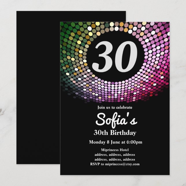 disco, vintage, dance birthday party invitation (Front/Back)
