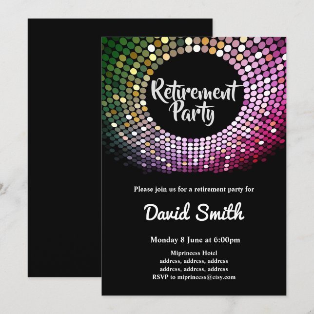 disco, vintage, dance retirement party invite (Front/Back)