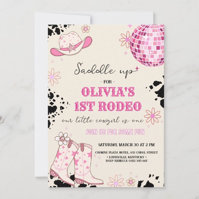 Disco Western First Birthday Invitation (Front)