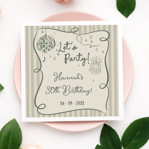 Disco Whimsical Hand Drawn Funky 30th Birthday Napkins