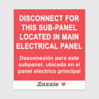 Disconnect For Sub-Panel Located In Main Panel Sticker