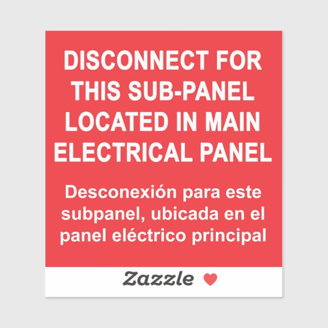 Disconnect For Sub-Panel Located In Main Panel Sticker (Sheet)