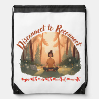 Disconnect to reconnect forest meditation art drawstring bag