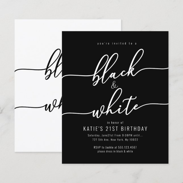 Discount Adult, Black and White Party Invitations (Front/Back)