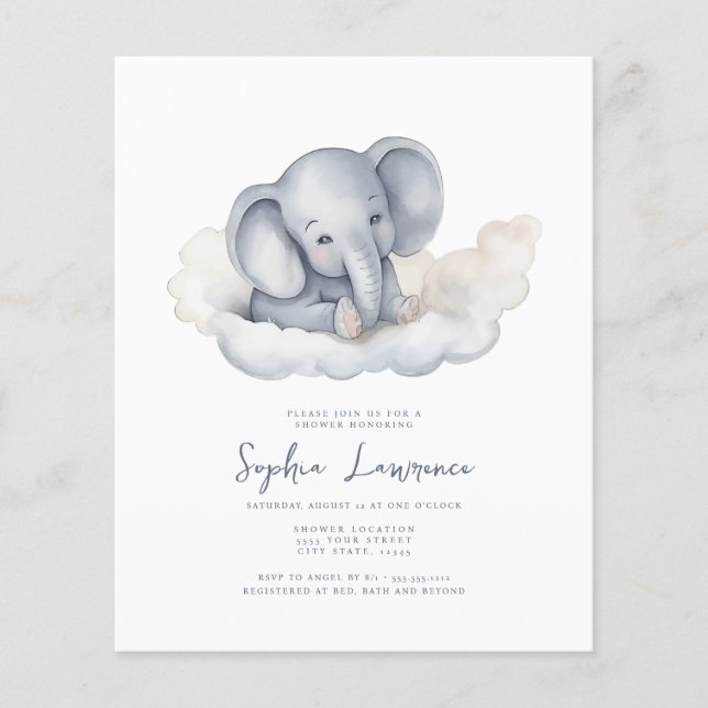 Discount Baby Elephant on a Baby Shower Invitation (Front)