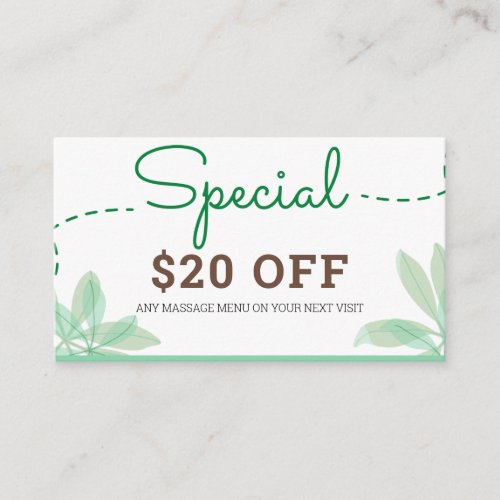 Discount Card Massage Therapist Service Business Card