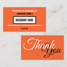 Discount Code Card, Thank You For Your