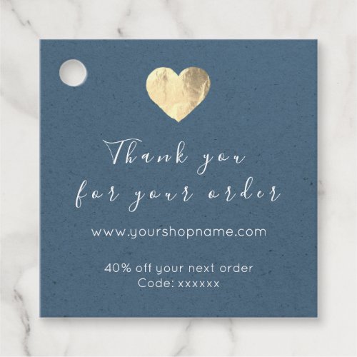 Discount Code Logo Gold Heart Kraft Thank Blue Favor Tags