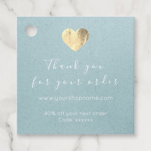 Discount Code Logo Gold Heart Kraft Thank Blue Favor Tags