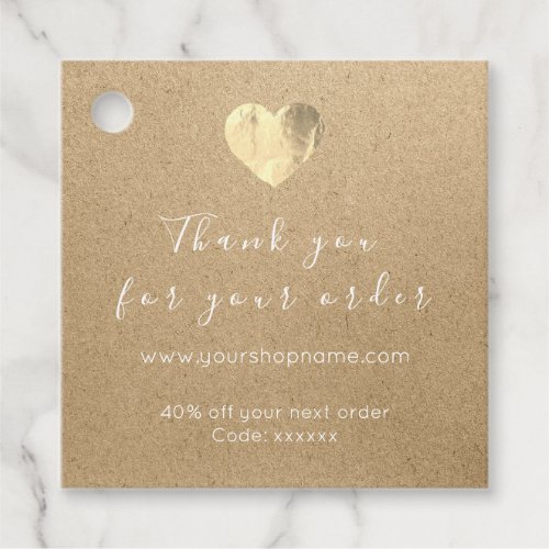 Discount Code Logo Gold Heart Kraft Thank Organic Favor Tags