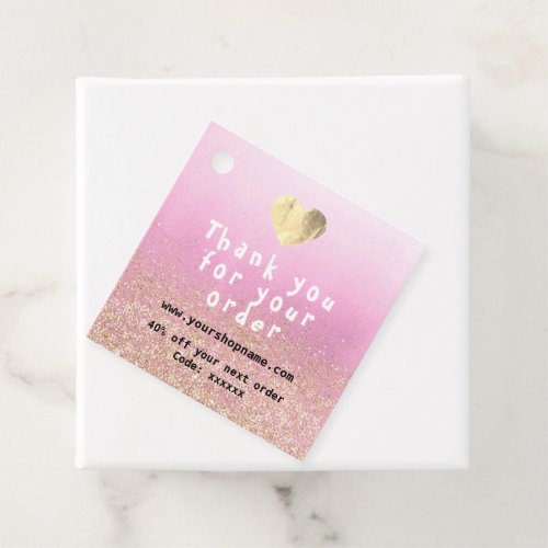 Discount Code Logo Gold Heart Kraft Thank Pinky Favor Tags