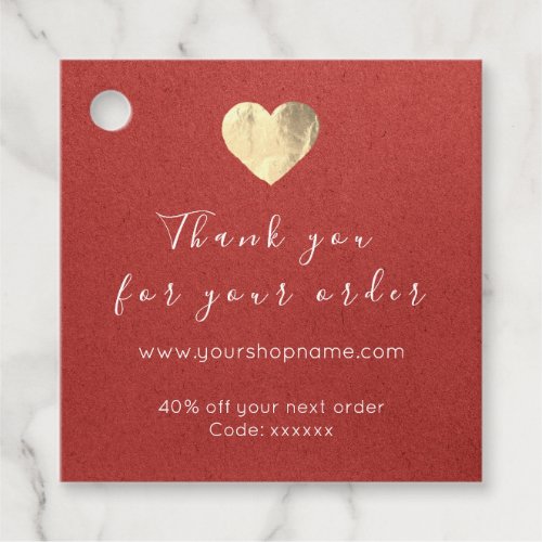 Discount Code Logo Gold Heart Kraft Thank Red Favor Tags