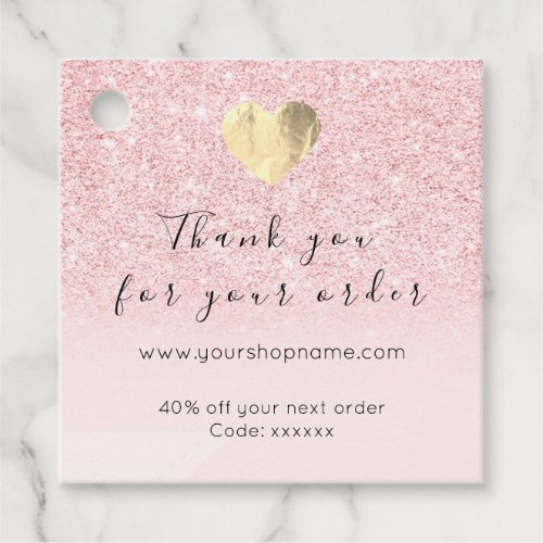 Discount Code Logo Gold Heart Thank You Pink Favor Tags