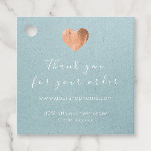 Discount Code Logo Heart Blue Kraft Thank You Favor Tags