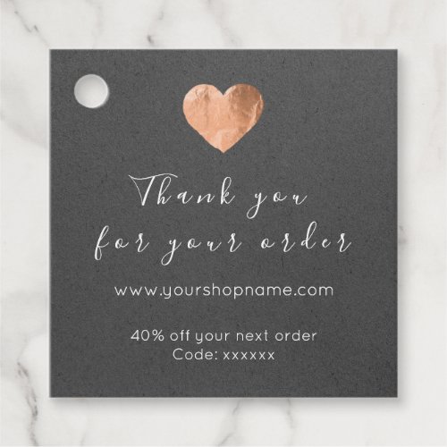 Discount Code Logo Rose Heart Gray Thank You Favor Tags