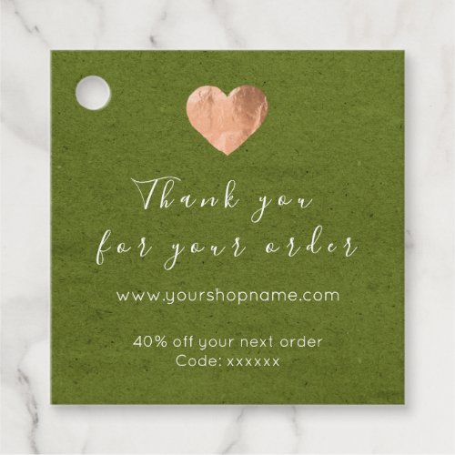 Discount Code Logo Rose Heart Kraft Thank Green Favor Tags