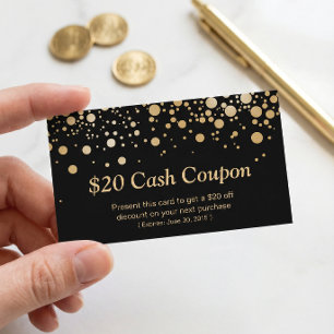 Discount Coupon Card Bright Black Gold Confetti