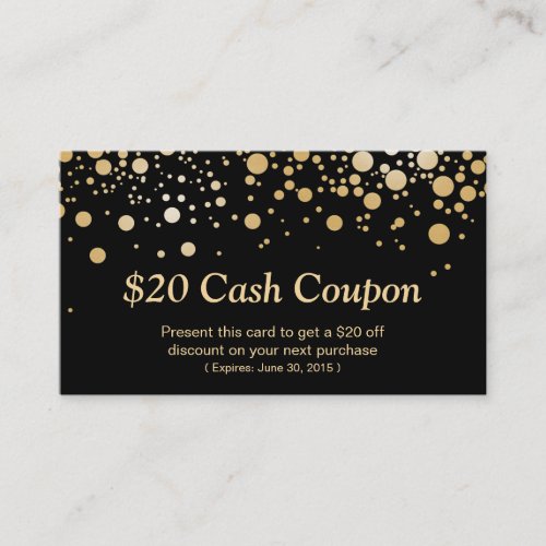 Discount Coupon Card Bright Black Gold Confetti