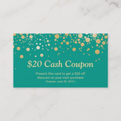 Discount Coupon Card Emerald Green Gold Dots