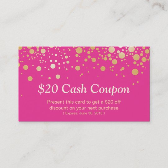 Discount Coupon Card Glam Gold Pink Confetti Dots | Zazzle.com