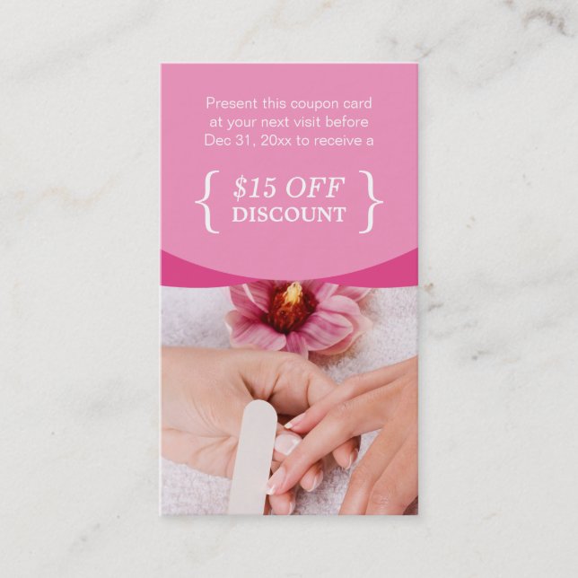 Discount Coupon Elegant Beauty Pink Nail Salon SPA (Front)