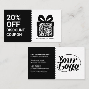 Discount Coupon QR Code black Marketing Business Card