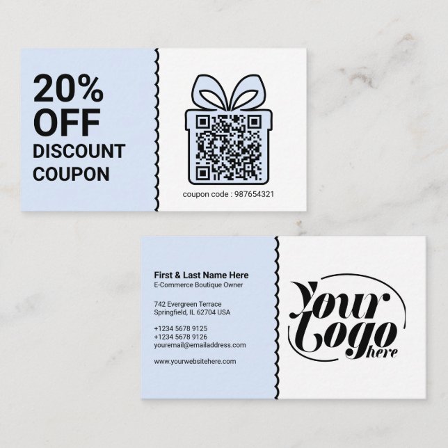Discount Coupon QR Code blue Marketing Business Card (Front/Back)