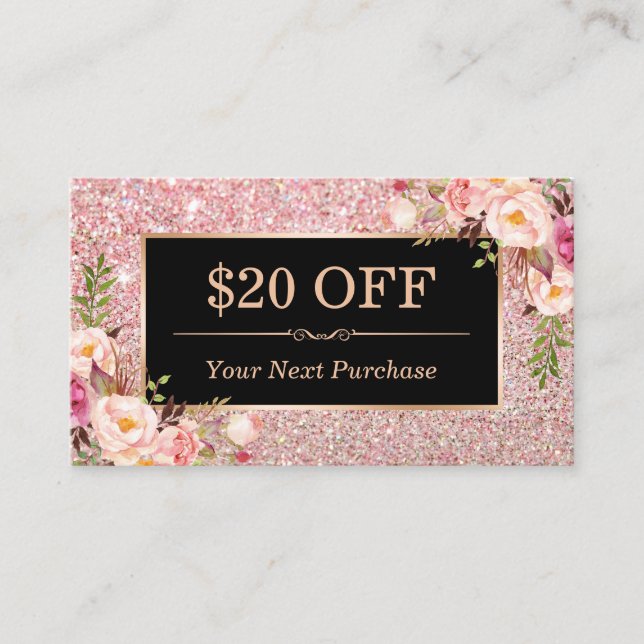 Discount Coupon Rose Gold Beauty Salon Floral (Front)