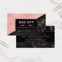 Discount Coupon Rose Gold Marble Beauty Salon Business Card