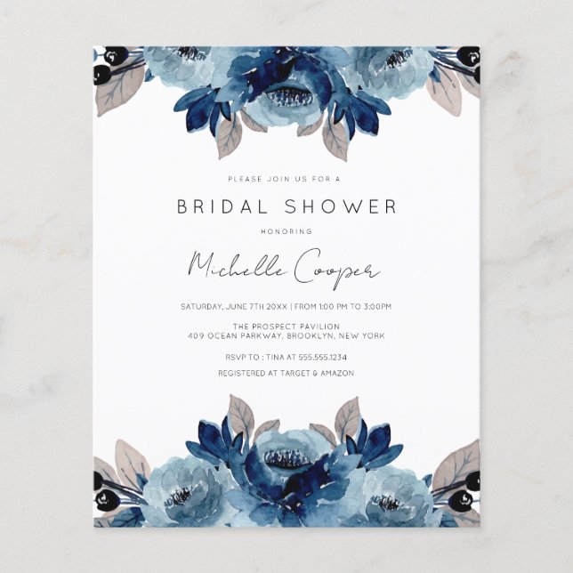 Discount Elegant Dusty Blue and Navy Floral (Front)