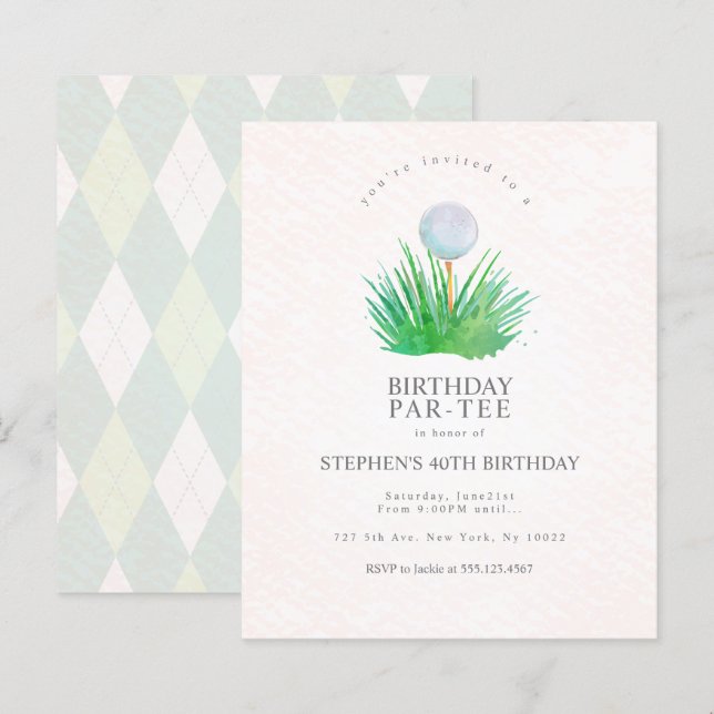 Discount Golf Birthday Party Invitations (Front/Back)