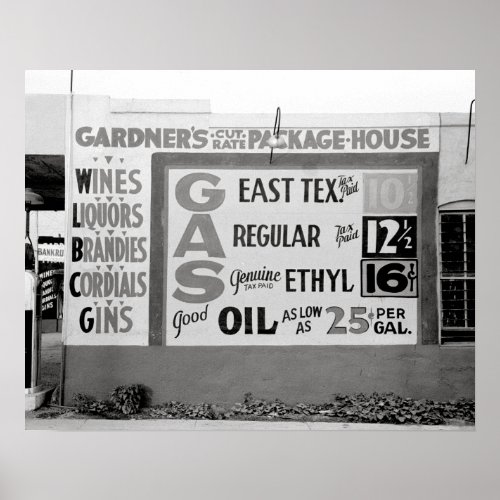 Discount Liquor  Gasoline 1939 Vintage Photo Poster