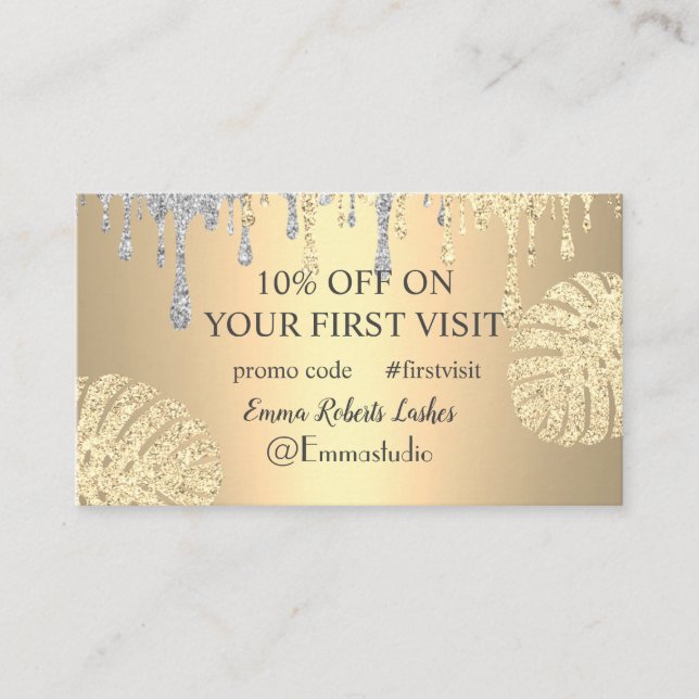 Discount Sale Deal Offer Promo Code First Visit Business Card (Front)