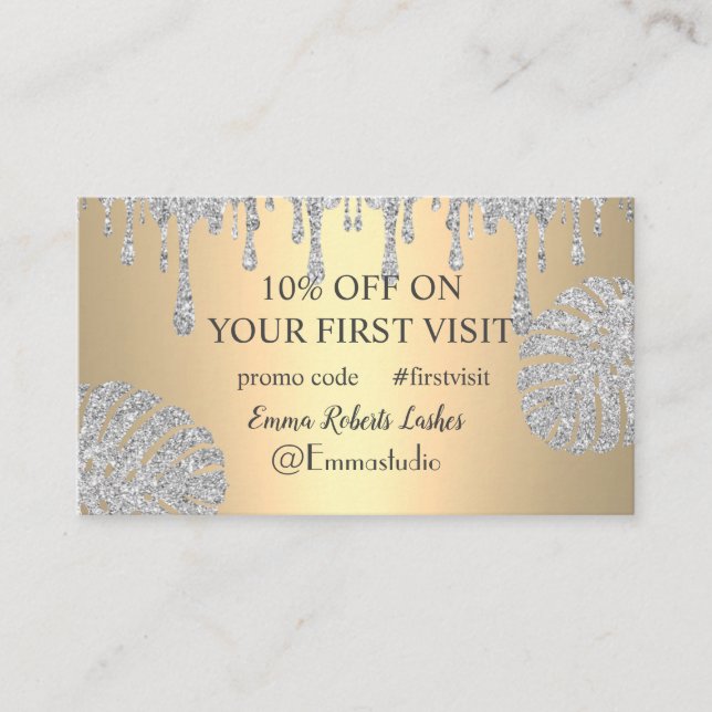 Discount Sale Deal Offer Promo Code First Visit Business Card (Front)